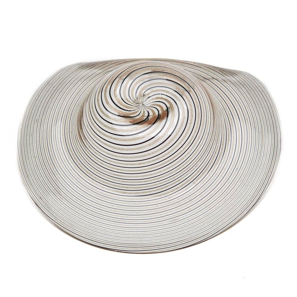 Italian Vintage Murano Venini/Salviati Thread Trailed Glass Bowl For Sale