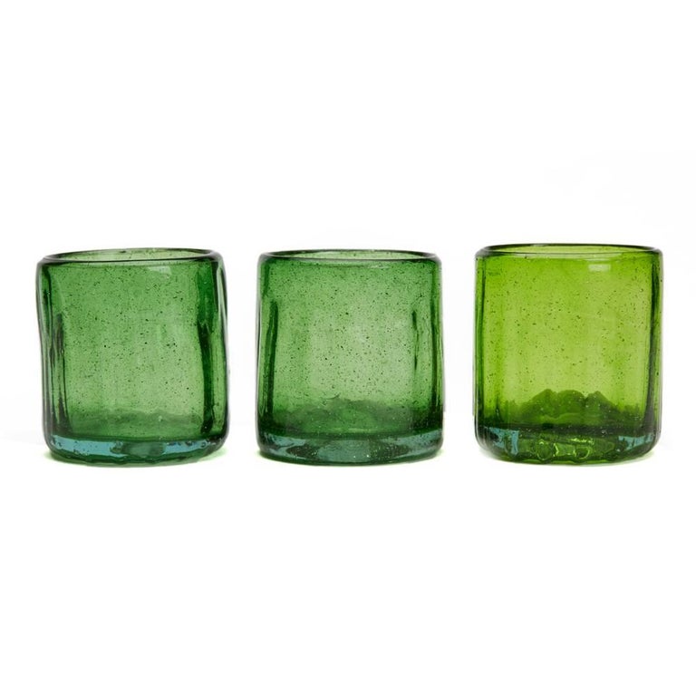 Set of Seven Vintage or Antique Rustic Green Glass Tumblers at 1stDibs