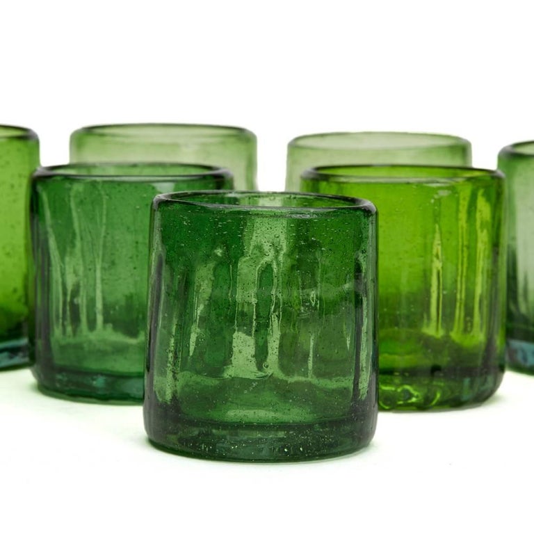 Set of Seven Vintage or Antique Rustic Green Glass Tumblers at 1stDibs