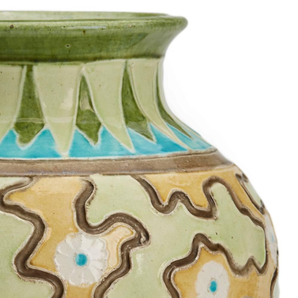 Late 19th Century Burmantofts Faience Partie-Color Jig-Saw Pattern Vase