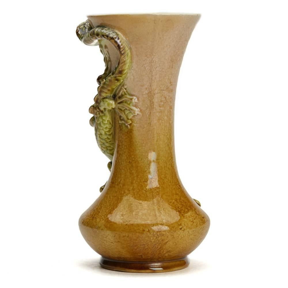 Glazed Burmantofts Faience Faience Dragon Vase Signed Lsk