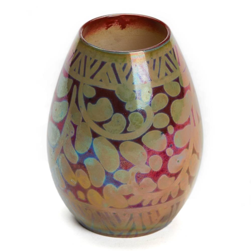 Glazed Burmantofts Faience Lustre Foliage Vase Joseph Walmsley