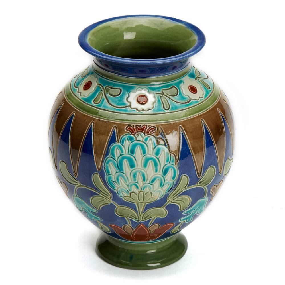 Burmantofts Faience Partie-Color Persian Floral Vase In Excellent Condition In Bishop's Stortford, Hertfordshire
