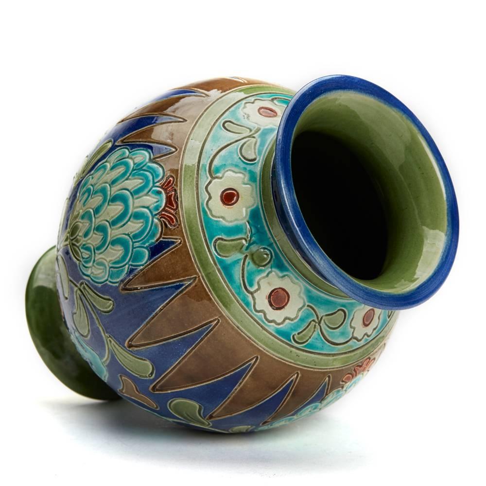 Late 19th Century Burmantofts Faience Partie-Color Persian Floral Vase