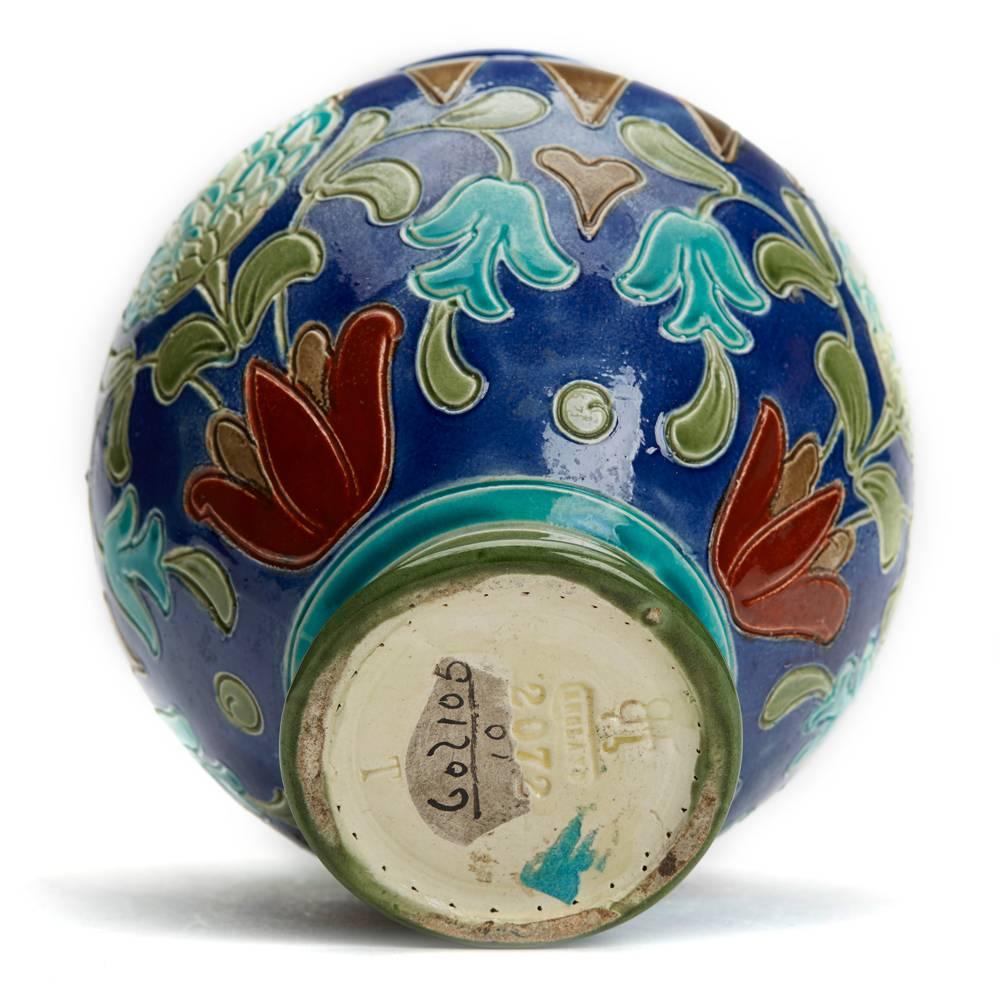 Pottery Burmantofts Faience Partie-Color Persian Floral Vase