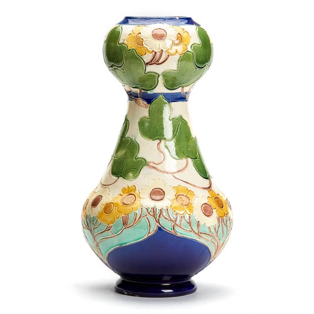 English Burmantofts Faience Partie-Colour Vase by Joseph Walmsley
