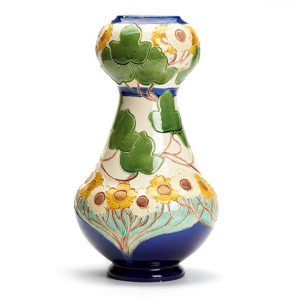 Glazed Burmantofts Faience Partie-Colour Vase by Joseph Walmsley