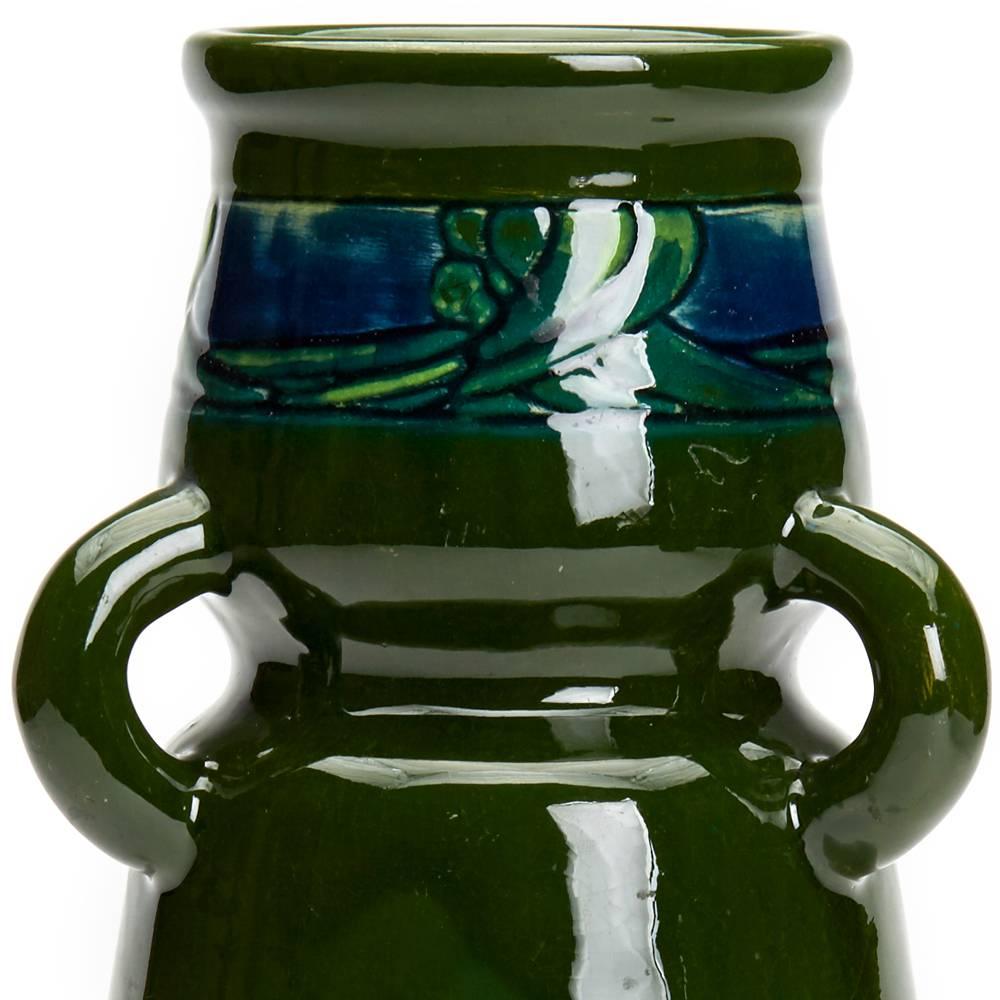 Late 19th Century Burmantofts Faience Loop Handled Patterned Vase