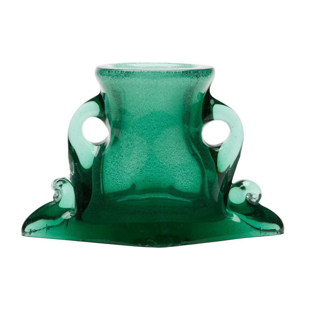 Mid-Century Modern Vintage Murano Archimede Seguso Green Handled Glass Vase, circa 1960