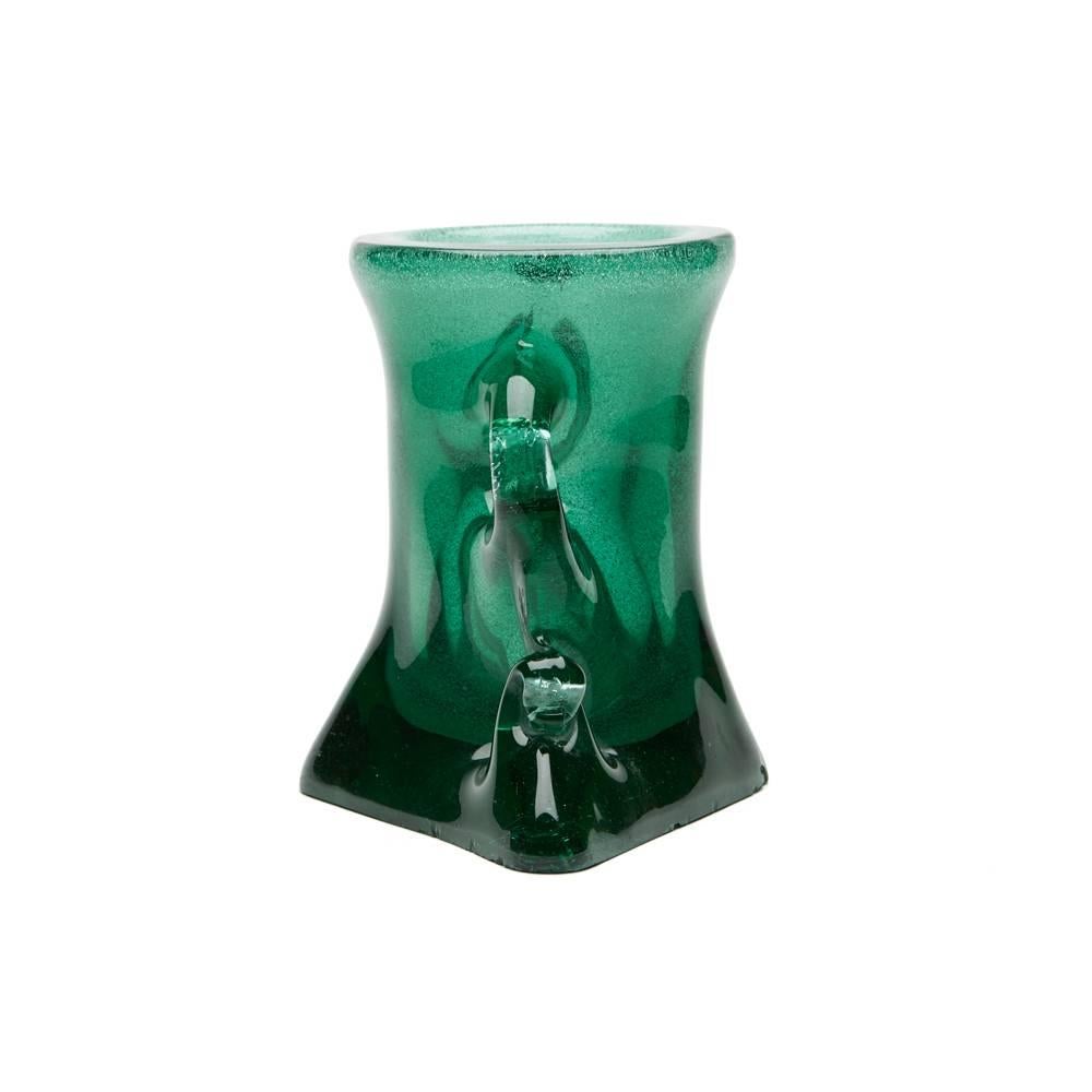 Italian Vintage Murano Archimede Seguso Green Handled Glass Vase, circa 1960