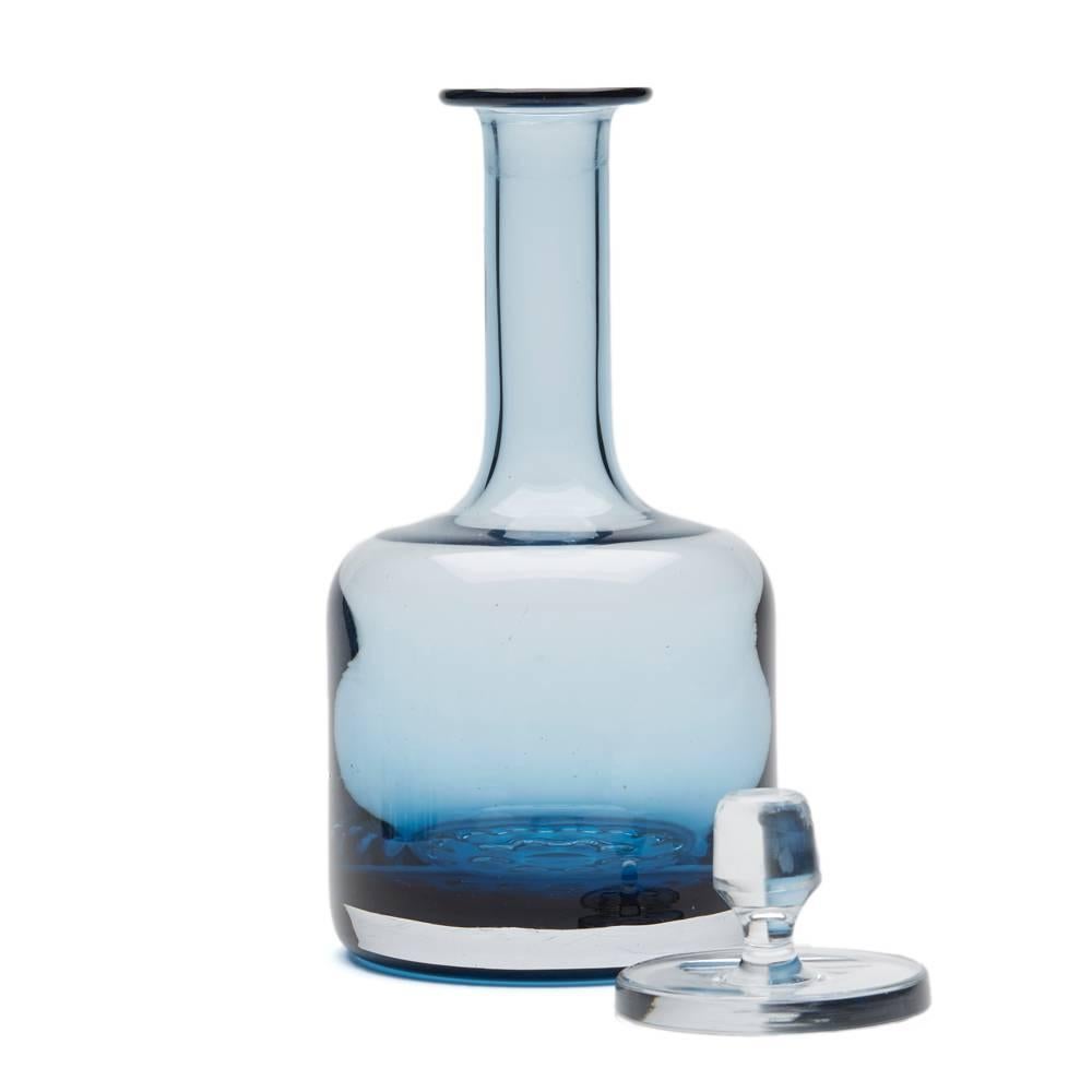 blue glass decanter with stopper