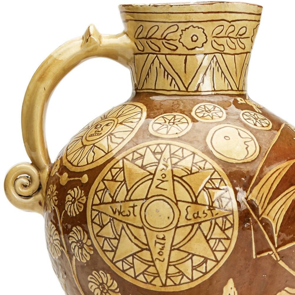Glazed Edwin Beer Fishley Fremington Slipware Nautical Jug, 19th Century