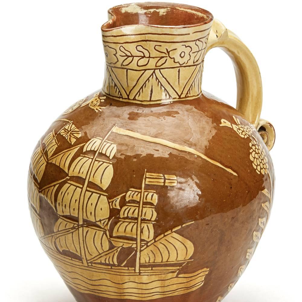 Ceramic Edwin Beer Fishley Fremington Slipware Nautical Jug, 19th Century