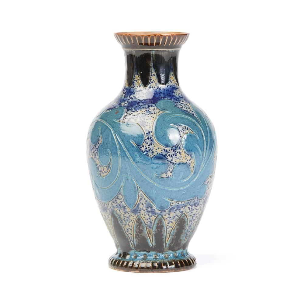Glazed Doulton Lambeth Arthur Barlow Leaf Vase, 1874