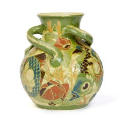 Charles Brannam Handled Thomas Liverton Fish Vase, 1902