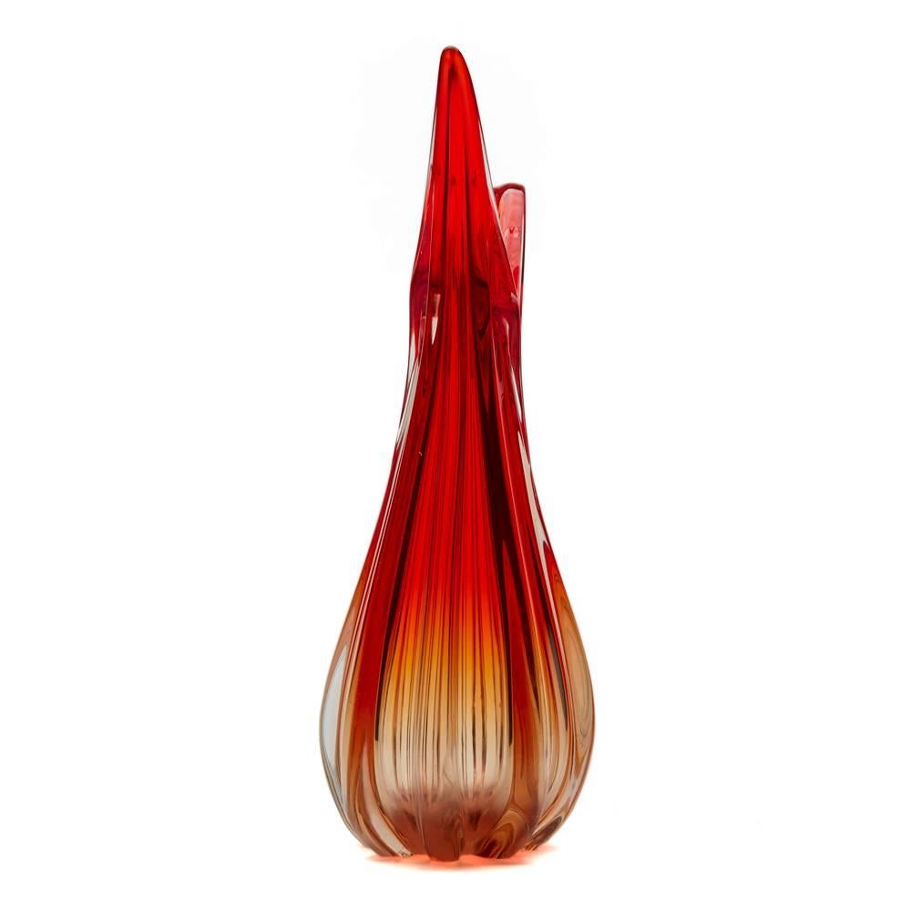 Italian Ercole Barovier & Toso Murano Red Art Glass Pitcher Vase