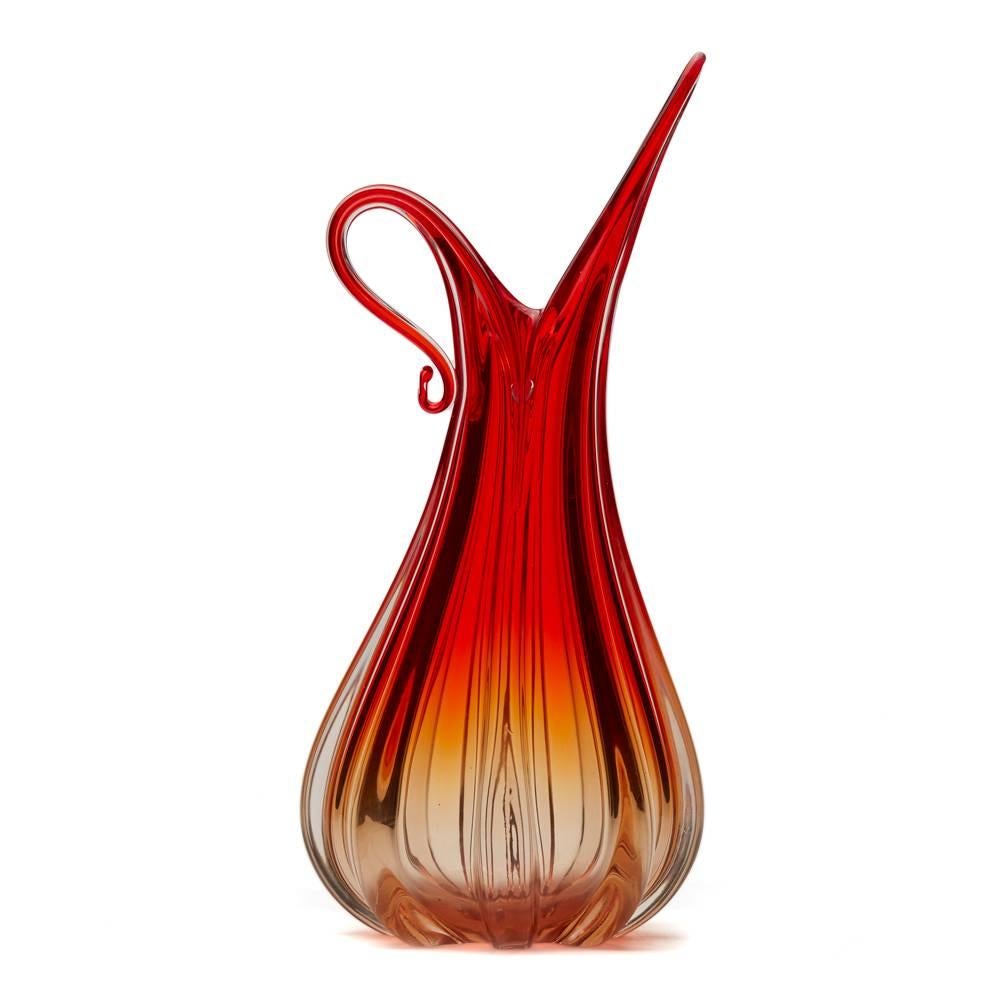 Mid-Century Modern Ercole Barovier & Toso Murano Red Art Glass Pitcher Vase