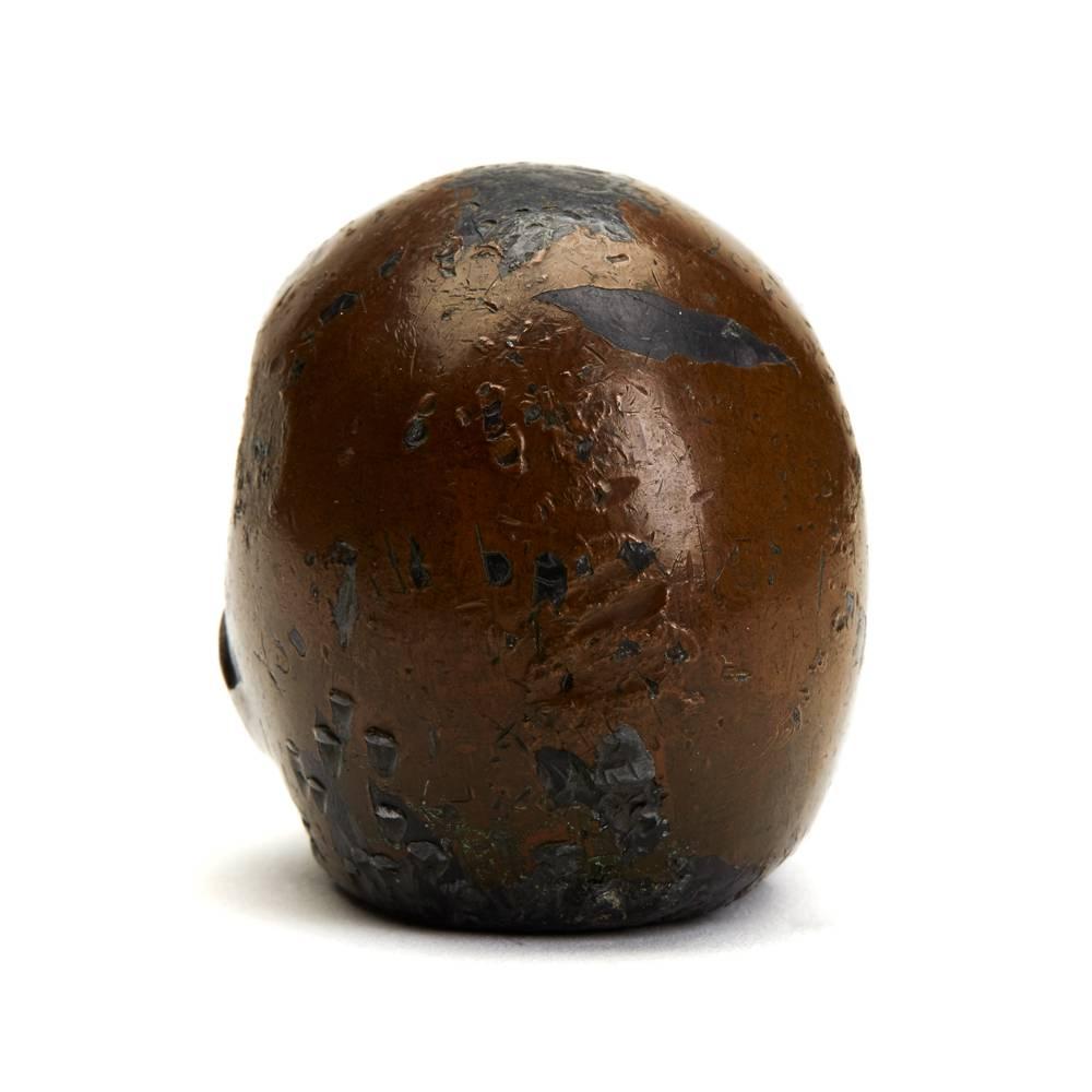 Metal Japanese Meiji Lacquered Antimony Human Skull Okimono, 19th Century