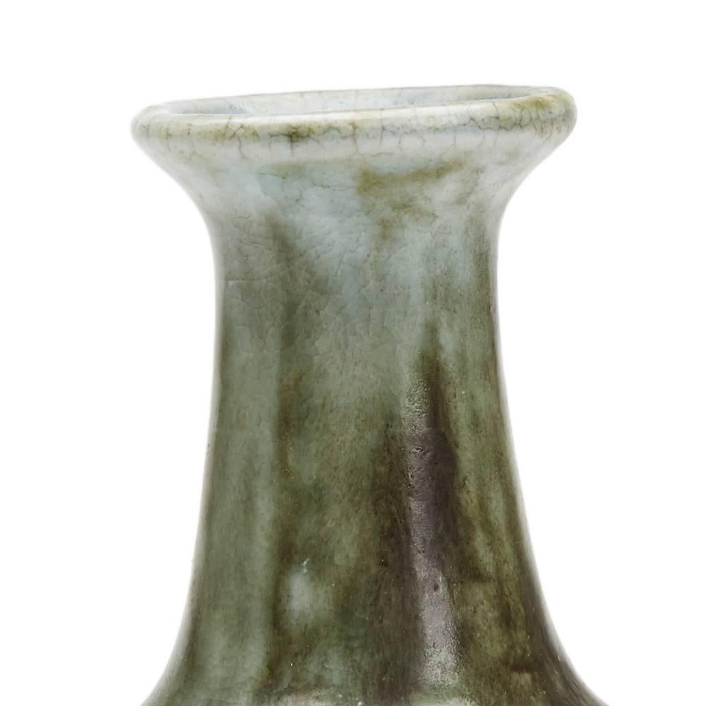 English Martin Brothers Miniature Green Glazed Bottle Vase, 1912