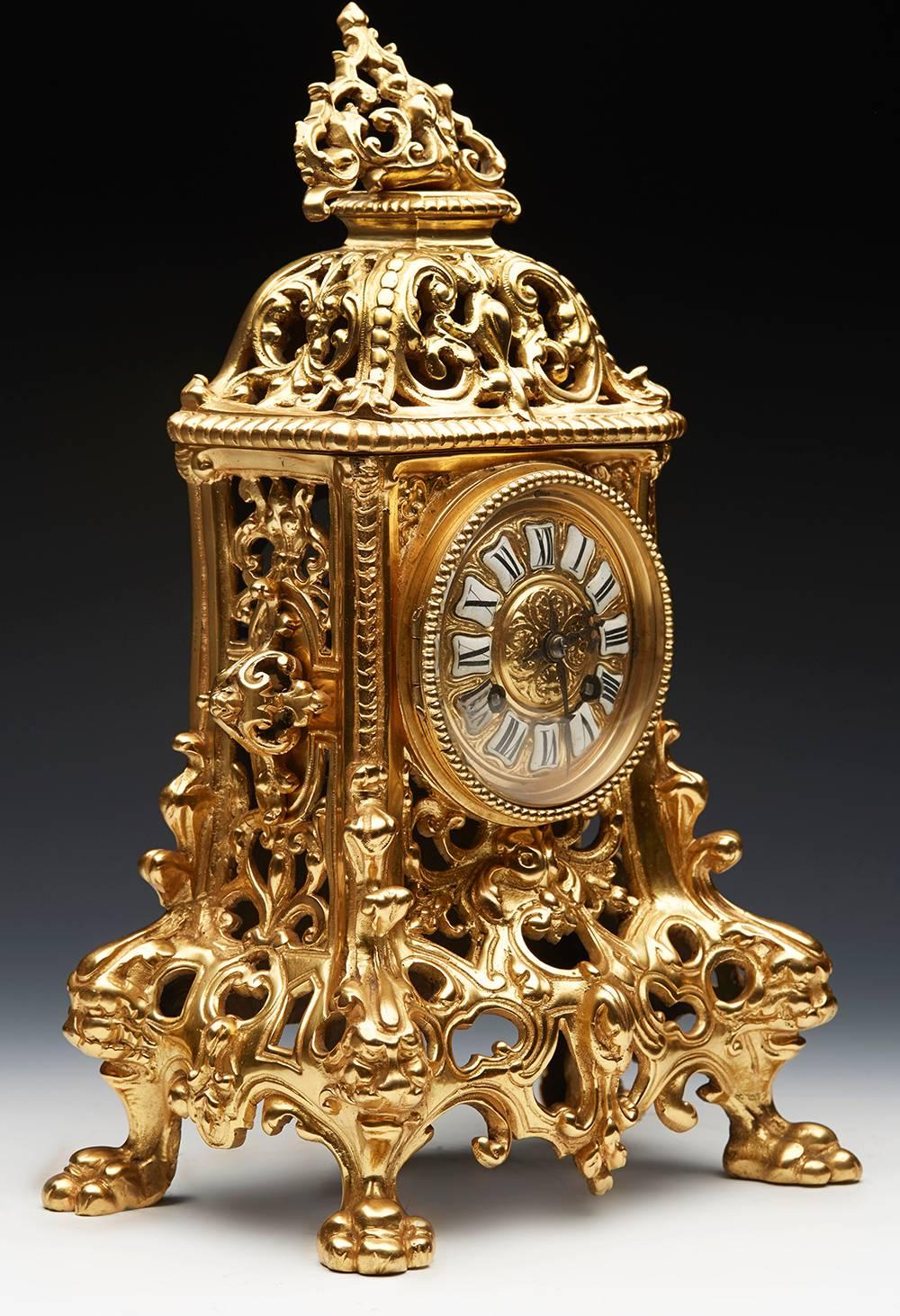 Rococo Antique French Gold Ormolu Mantel Clock, 19th Century