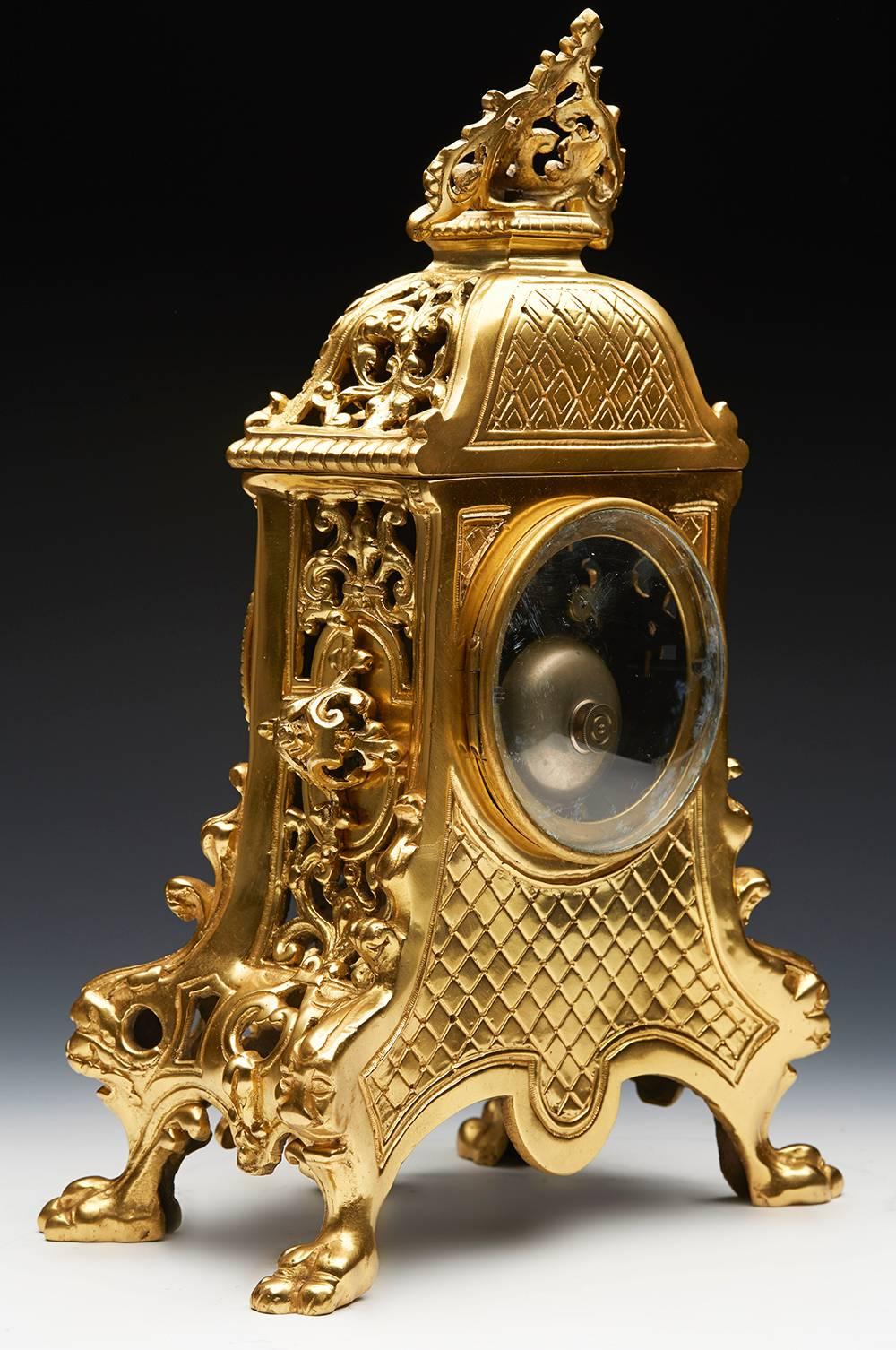 Antique French Gold Ormolu Mantel Clock, 19th Century 2