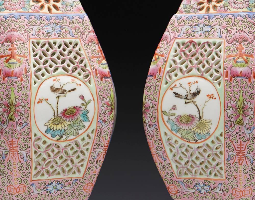 Vintage Pair Chinese Famille Rose Porcelain Lanterns, 19th to 20th Century 1