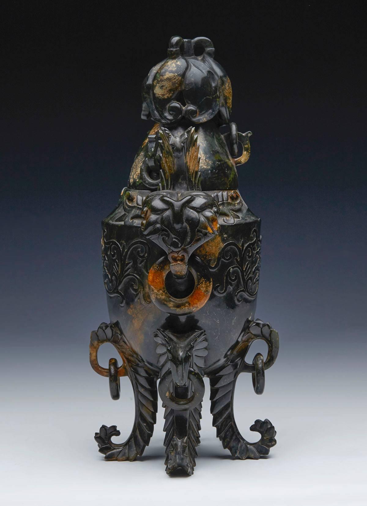 Antique Chinese Carved Russet Jade Urn, circa 1900 or Later 1