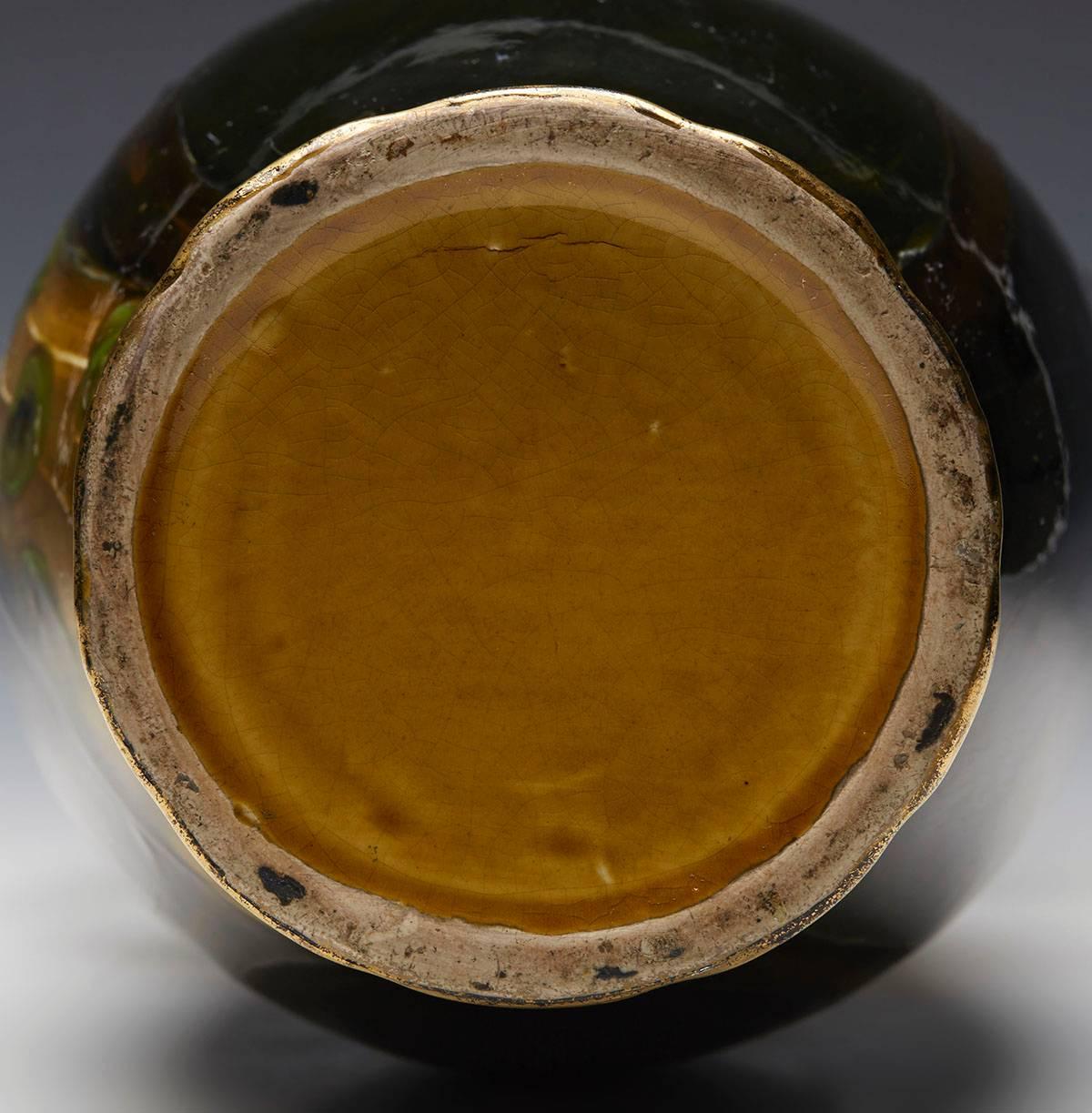 Glazed Art Nouveau Thomas Forester Peacock Vase, circa 1890