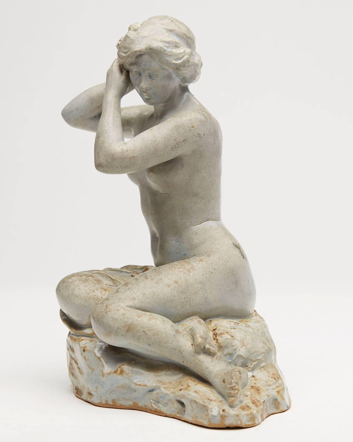 Art Nouveau Charles Greber Art Pottery Seated Nude Sculpture, circa 1900