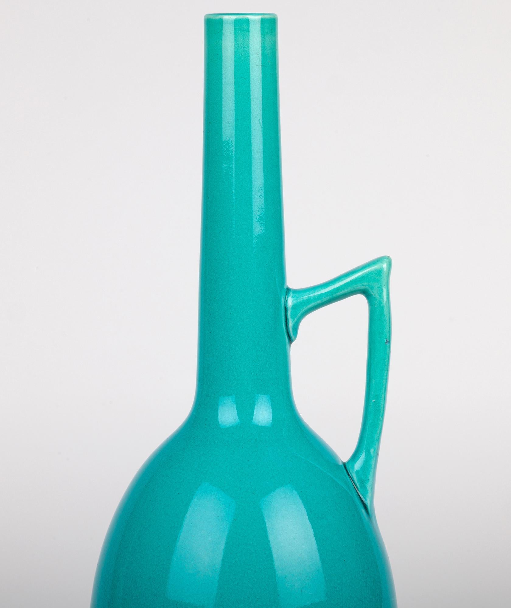 Burmantofts Pair Turquoise Glazed Ewer Shaped Art Pottery Vases For Sale 11