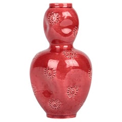 Burmantofts Sunburst Muster rot glasiert Doppelkürbis Kunst Pottery Vase