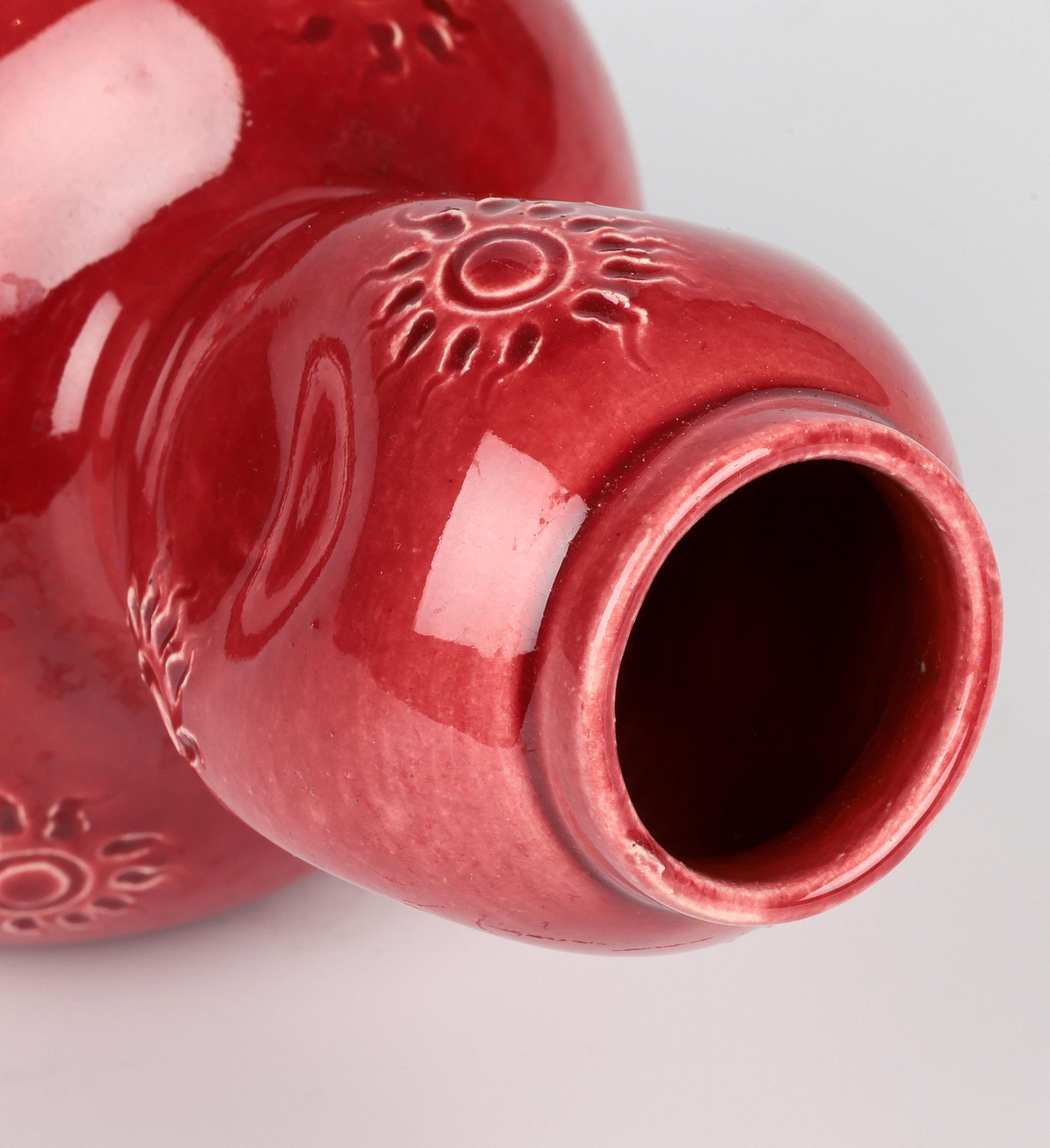 Burmantofts Sunburst Pattern Red Glazed Double Gourd Art Pottery Vase For Sale 2