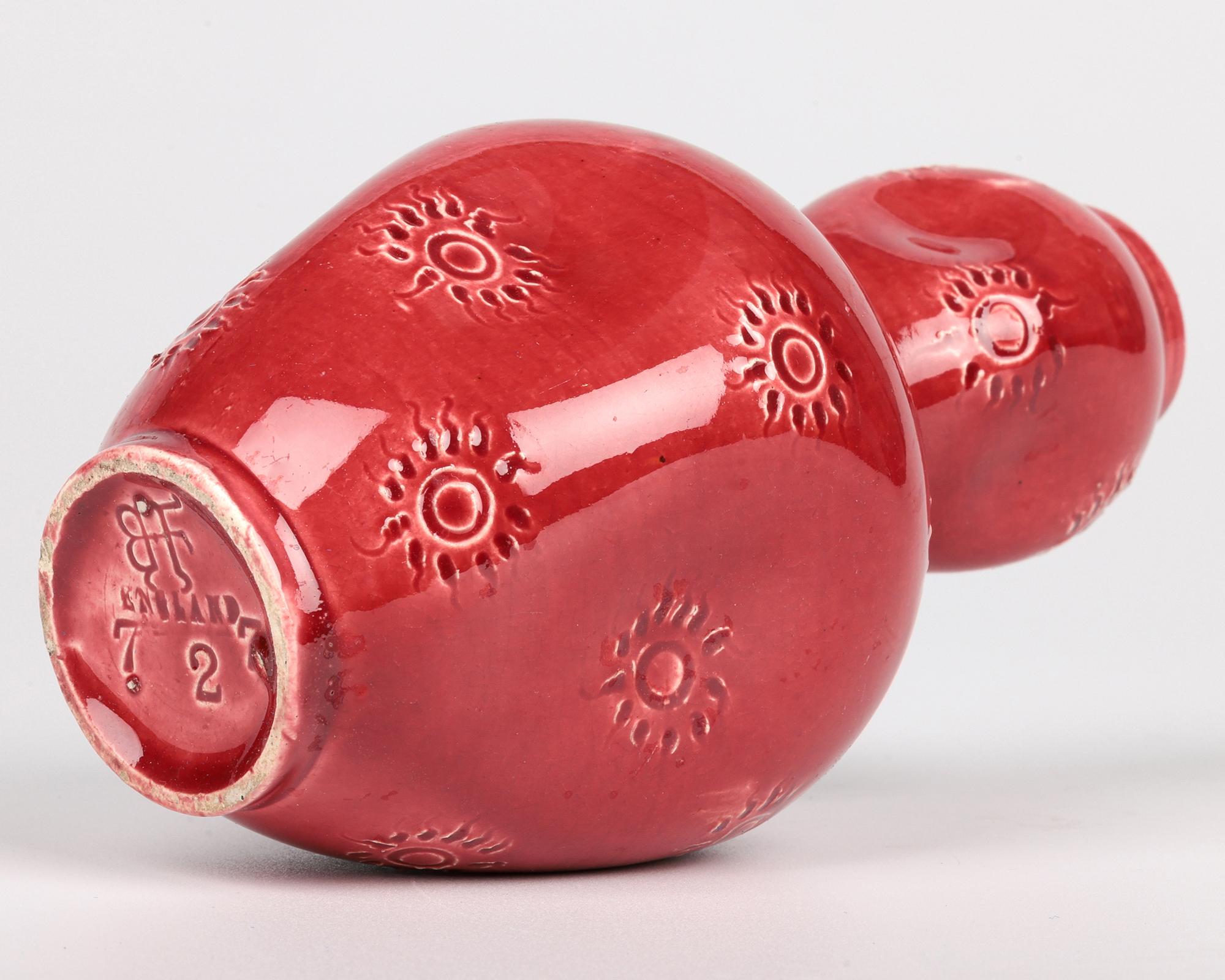 Burmantofts Sunburst Pattern Red Glazed Double Gourd Art Pottery Vase For Sale 5