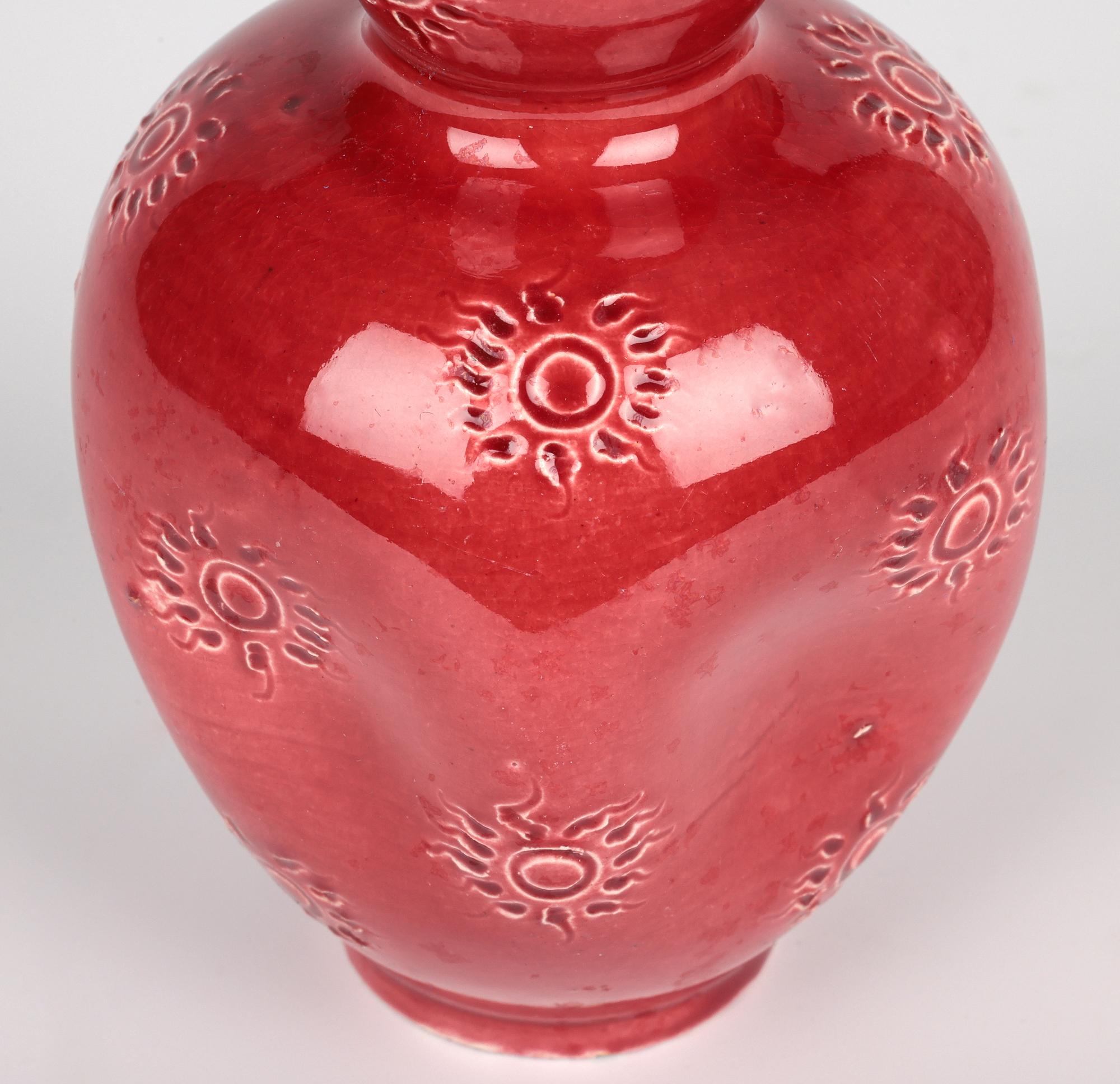 Burmantofts Sunburst Pattern Red Glazed Double Gourd Art Pottery Vase For Sale 7