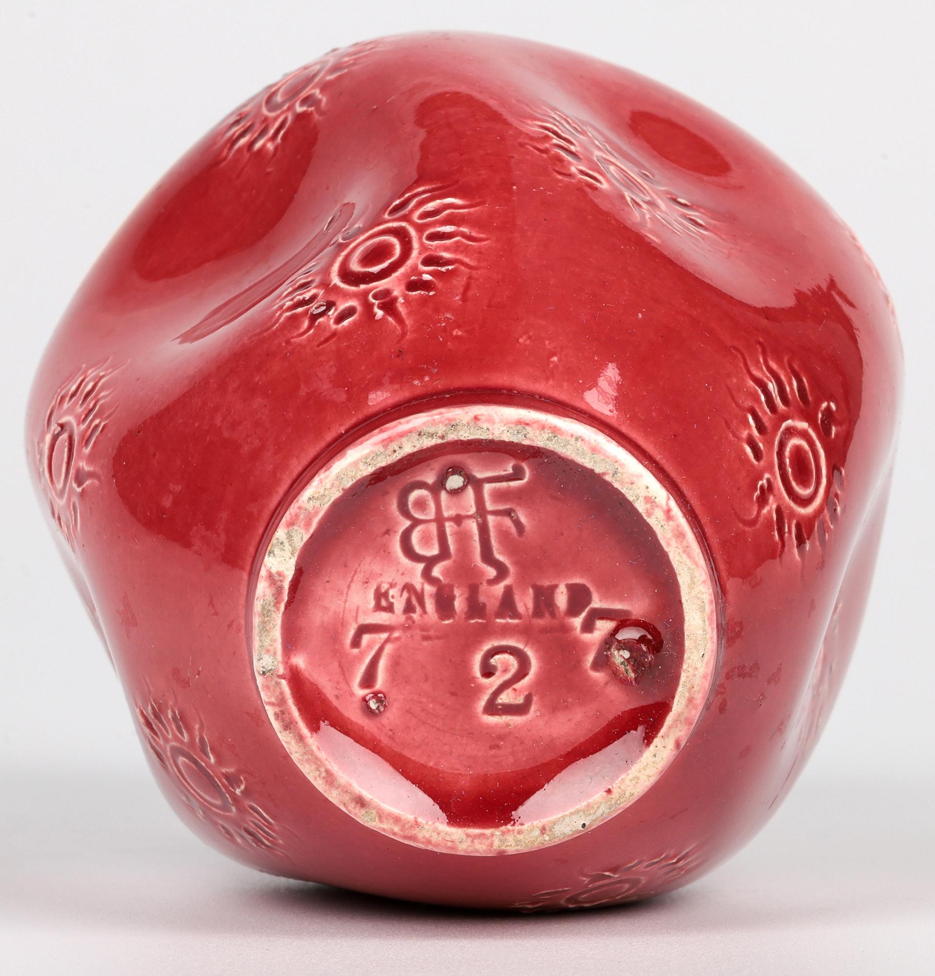 Burmantofts Sunburst Pattern Red Glazed Double Gourd Art Pottery Vase For Sale 8