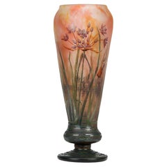 Daum Large Art Nouveau Agapanthus Cameo Acid Etched Art Glass Vase