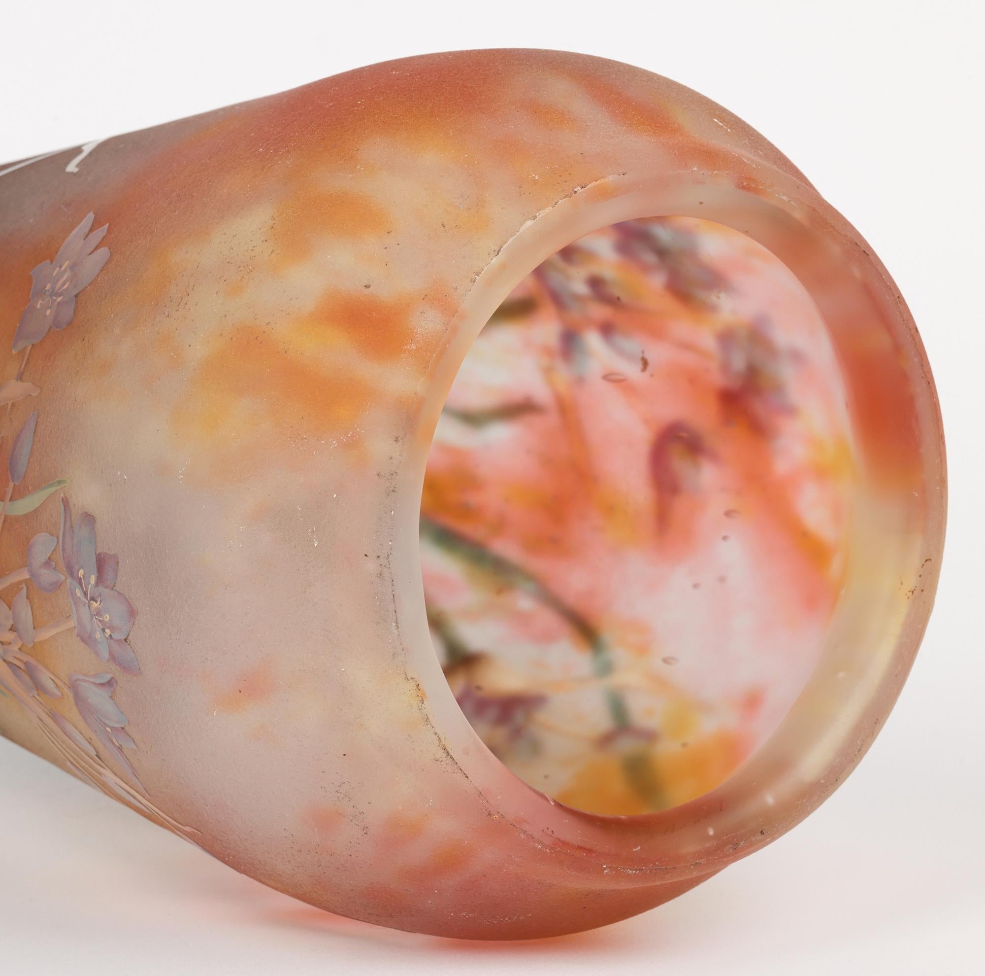 Daum Grand Vase en verre d'art Art Nouveau Agapanthe Camée Gravé à l'Acide en vente 1