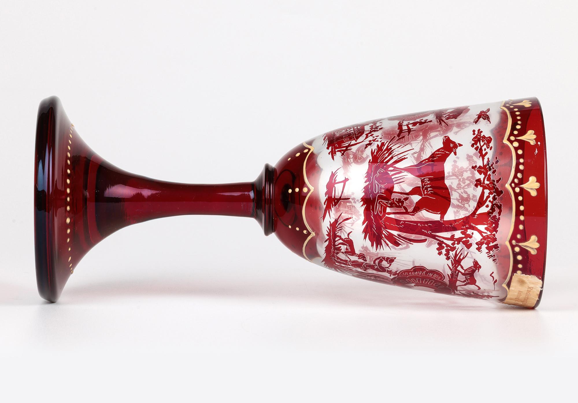 Carl Günther Bohemian Ruby Flash Glass Goblet with Hunting Scenes For Sale 3