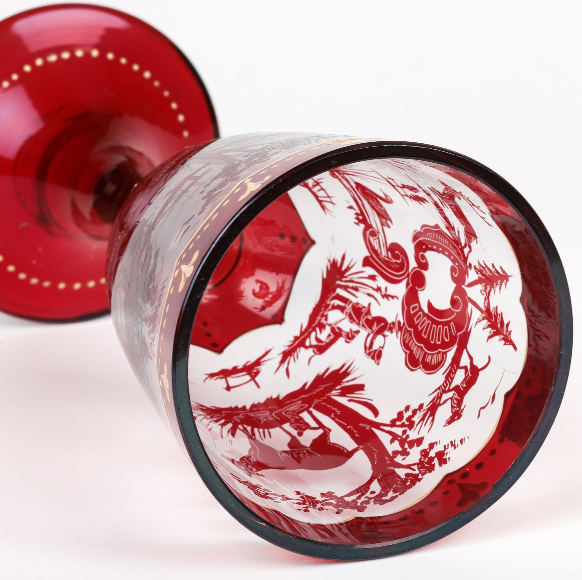 Carl Günther Bohemian Ruby Flash Glass Goblet with Hunting Scenes For Sale 2