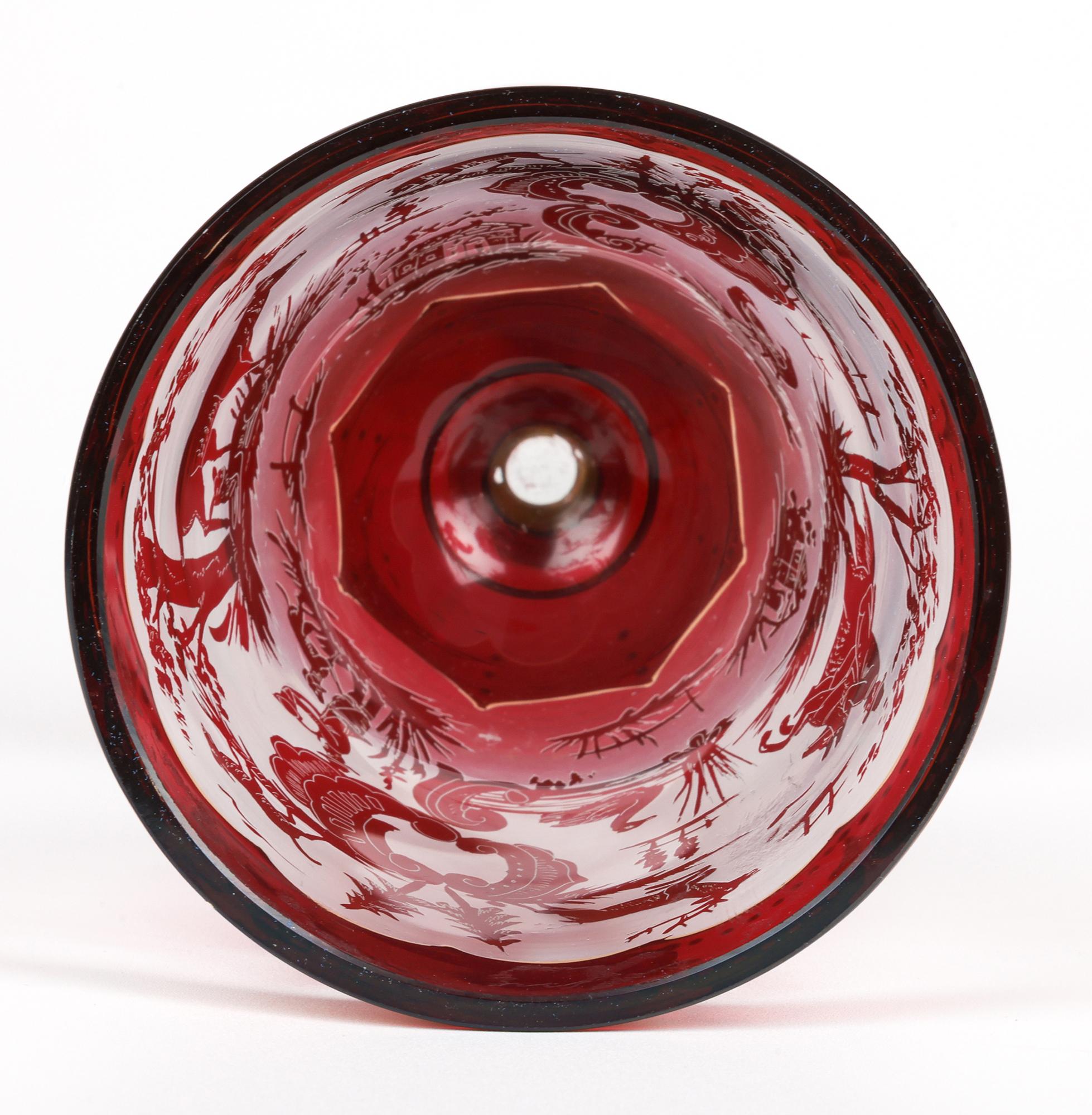 Carl Günther Bohemian Ruby Flash Glass Goblet with Hunting Scenes For Sale 6