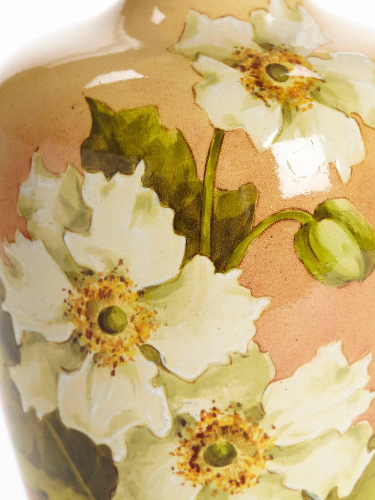 Hand-Painted Doulton Lambeth Floral Faience Vase, circa 1880