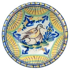 Spanish Fajalauza Bird Decorated Tin Glazed Pottery Bowl