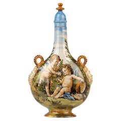 Richard Ginori Urbino Style Italian Maiolica Hand Painted Flask & Stopper