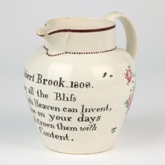 Antique English Pearlware Presentation Birth Jug 1808