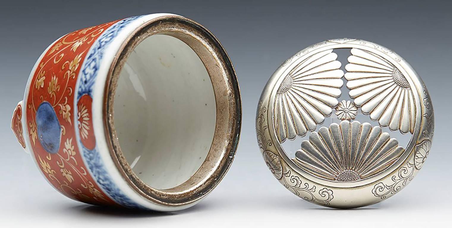 Antique Japanese Arita Silver Lidded Imari Censer, 18th Century 2