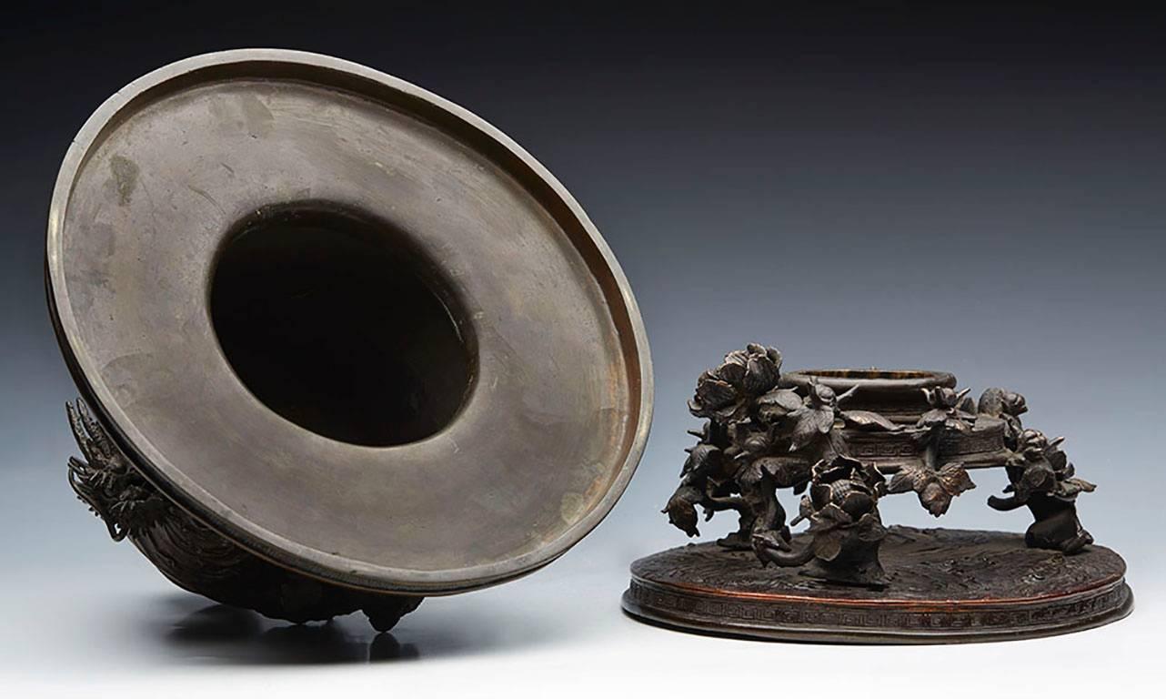 Antique Japanese Meiji Bronze Usubata with Dragons, 19th Century 1
