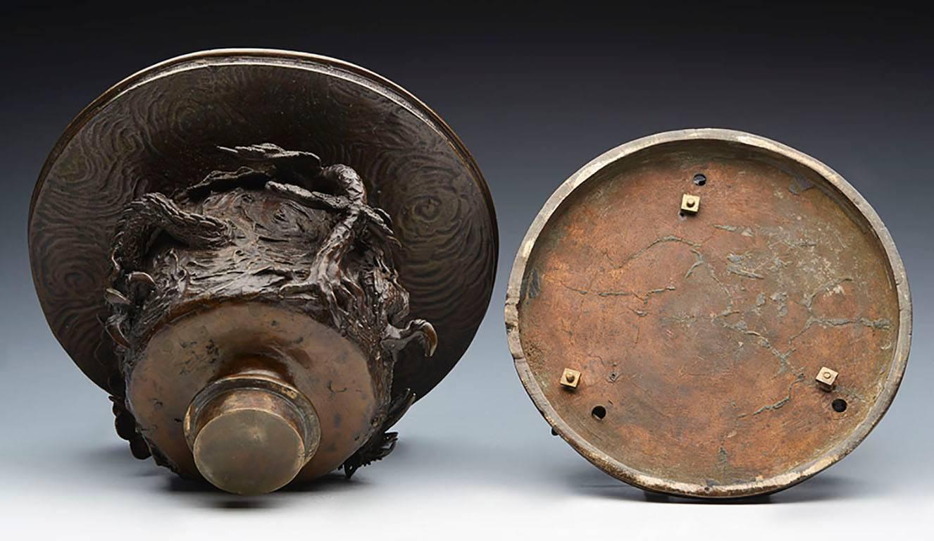 Antique Japanese Meiji Bronze Usubata with Dragons, 19th Century 3