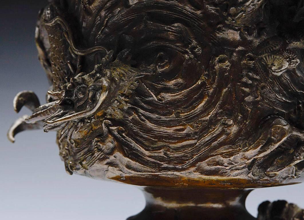 Antique Japanese Meiji Bronze Usubata with Dragons, 19th Century 2