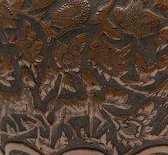 Antique Persian Copper Vase with Birds and Animals 19th Century