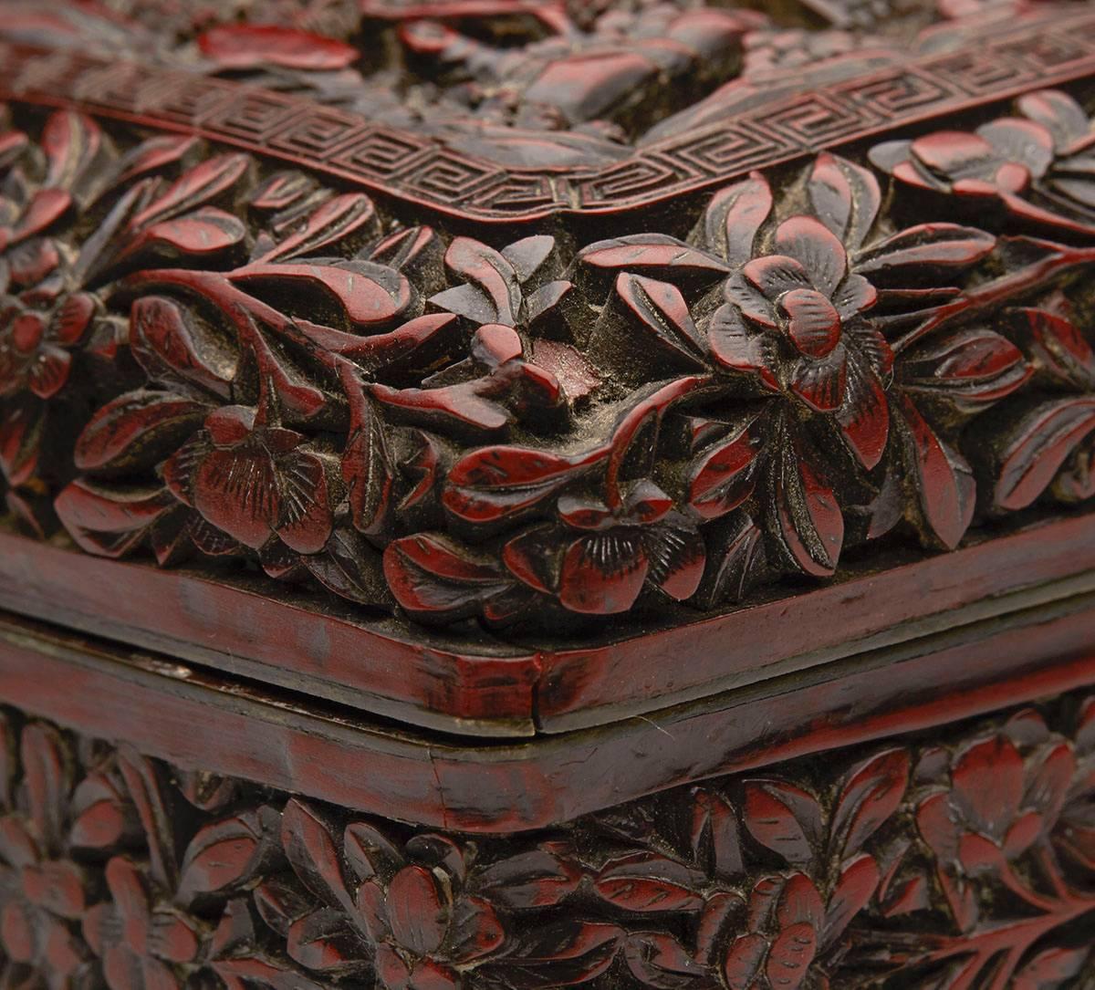 Antique Chinese Qing Cinnabar Lacquered Box, 19th Century 2